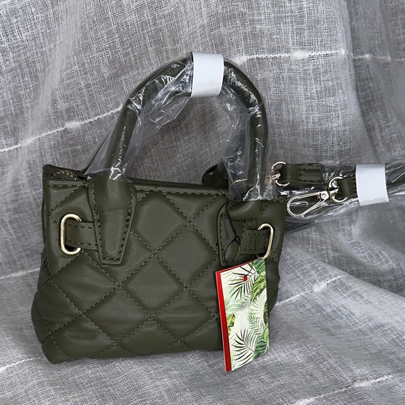 Badgley Mischka Mini Diamond Quilted Tote w/Front Lock Stone Olive Green & Gold - Picture 4 of 16